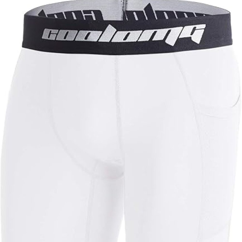 COOLOMG Basketball Leggings with Knee Pads for Kids Youth 3/4 Compression Pants